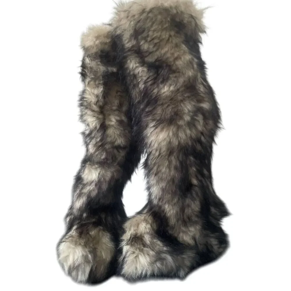 Club Exx Wild Instincts Thigh High Faux Fur Boots